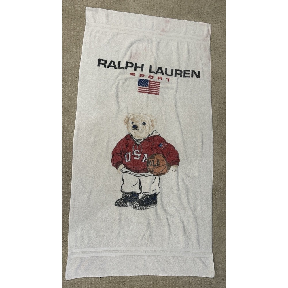 Ralph Lauren Sport Polo Bear Beach Towel Basketball USA Hoodie Vacation 66"x34"